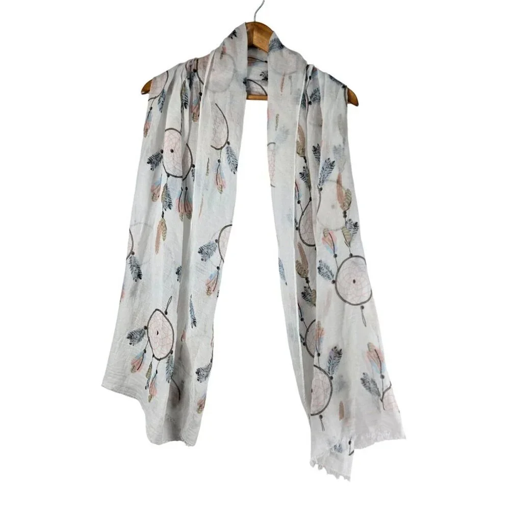 Dream Catcher Scarf American Indian White Pastels 72